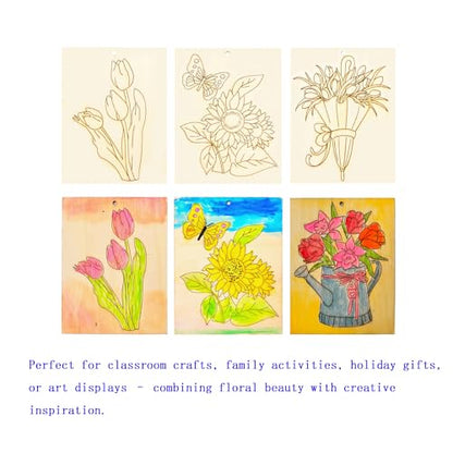 Piatoeke 16PCS 5.9×4.7in Unfinished Wood Craft to Paint, Fun Things to Paint and Hang,Wooden Flower Cutouts Board for Kids Painting DIY (Flower) - color: Flower