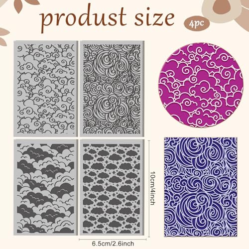 4 Sheets Clouds Clay Texture Mat Clouds Polymer Clay Texture Sheets DIY Tools for Pottery Earring Jewelry Making Stamp Engraving Machines, 3.9x2.6inch - style: Clouds