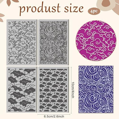 4 Sheets Clouds Clay Texture Mat Clouds Polymer Clay Texture Sheets DIY Tools for Pottery Earring Jewelry Making Stamp Engraving Machines, 3.9x2.6inch - style: Clouds