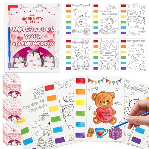 Zoyeven 144 Pcs Valentines Day Watercolor Coloring Books Valentine Party Favors Lovely Gifts Art and Crafts Well-Packaged Classroom Reward Prizes School Activity - color: Black, size: 144