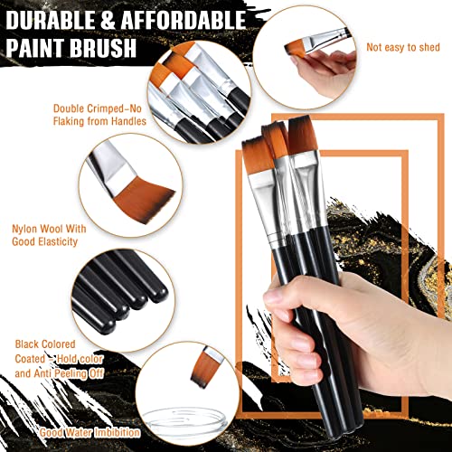 Zonon 10 Pcs 3/4 Inch Flat Paint Brushes Acrylic Painting Craft Accessories Small Watercolor Paint Brushes Bulk for Adult Artist Detail Oil Canvas Face(8.1 x 0.9 x 3/4 Inch,Black) - color: Black