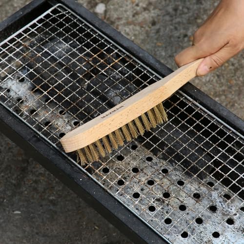 MAXMAN Brass Brush Set 2 Pcs, Wire Brushes for Cleaning, 11 Inch Wire Scratch Brush with Beechwood Handle, Metal Brush, Heavy Duty Brass Wire Brush for Rust Remover, Automotive, Paint, Welding Slag - style: Brass Brush