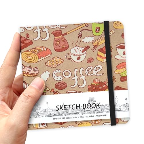5" x 5" Hardcover Sketch Book,Small Mixed Media Sketch Pad,58 Sheets 150GSM Acid-Free Artist Drawing Paper,Travel Journal Blank Notebook for Adults Painting,Illustration,Art Supplies.Afternoon Tea - color: 150gsm Cloth-afternoon tea