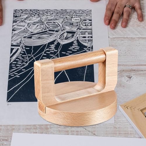 Wood Baren for Printmaking Hand Printing Tool with Handle Easy to Clean Beech Printing Press Tool for Scrapbooking DIY Crafts, Round Handle