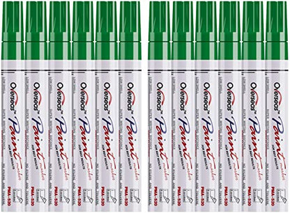 Lesun Green Paint Pens Markers - 12 Pack Waterproof Oil-Based Paint Pen Set Quick Dry and Permanent Markers for Metal, Rock Painting, Stone, Ceramic, Wood, Fabric, Plastic, Canvas, Glass, Mugs, Tires - color: Green