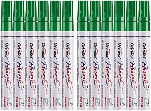 Lesun Green Paint Pens Markers - 12 Pack Waterproof Oil-Based Paint Pen Set Quick Dry and Permanent Markers for Metal, Rock Painting, Stone, Ceramic, Wood, Fabric, Plastic, Canvas, Glass, Mugs, Tires - color: Green