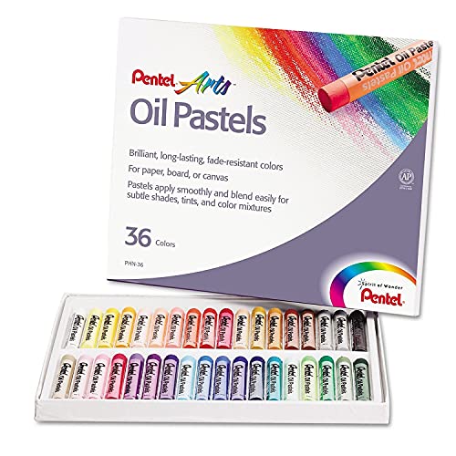 Pentel PHN36 Oil Pastel Set with Carrying Case,36-Color Set, Assorted, 36/Set