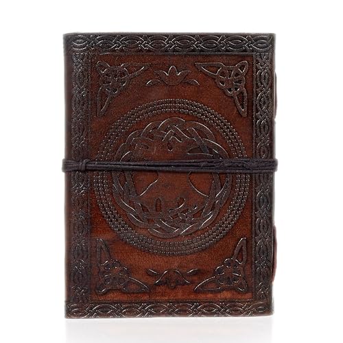 AzureGreen DOUBLE DRAGON Blank Page BOOK Handcrafted Leather Writing Unlined 5 x 7 JOURNAL (Brown) - color: Brown Leather