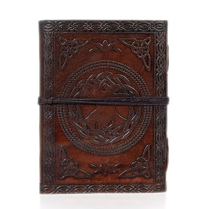 AzureGreen DOUBLE DRAGON Blank Page BOOK Handcrafted Leather Writing Unlined 5 x 7 JOURNAL (Brown) - color: Brown Leather