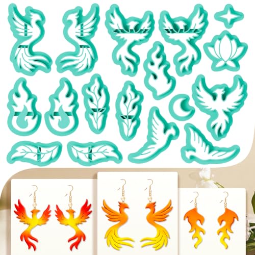 17Pcs Phoenix Polymer Clay Cutters Flame Feather Polymer Cutter for Clay Earrings Making Festival Jewelry DIY - color: Phoenix