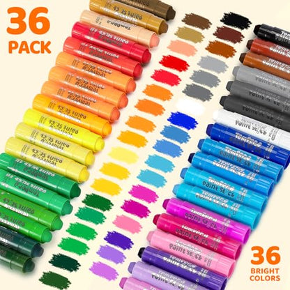 Toidgy Tempera Paint Sticks, 36 Classic Colors, Washable Solid Paint Sticks for Kids Toddlers, Painting Art Supplies for Classroom School Students, Non-Toxic, Quick Drying, Back to School Supplies