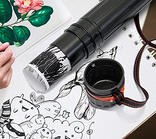 VViViD 17.5” - 29.5” inch Black Telescoping Storage Tube, with Carrying Strap, for Posters, Documents, Art, Blueprints, and More
