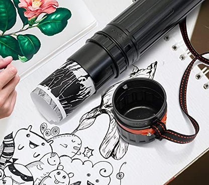 VViViD 17.5” - 29.5” inch Black Telescoping Storage Tube, with Carrying Strap, for Posters, Documents, Art, Blueprints, and More
