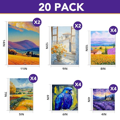 ESRICH Canvas Boards for Painting 20 Multi Pack Paint Canvas Panels 11x14, 9x12, 8x10, 6x6, 5x7, 4x4 Blank Canvases for Painting-Cotton Primed Painting Canvas for Acrylic, Oil, Gouache & Tempera - style: 20 Packs Canvas Panel - 6 Sizes