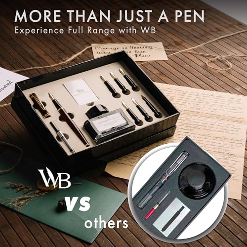 Wordsworth & Black Calligraphy Pen Gift Set, Includes Ink Bottle, 6 Ink Cartridges, A Refill Converter, 6 Replacement Nibs, Journaling, Smooth Writing Pens [Brown Gold] - color: Brown Gold