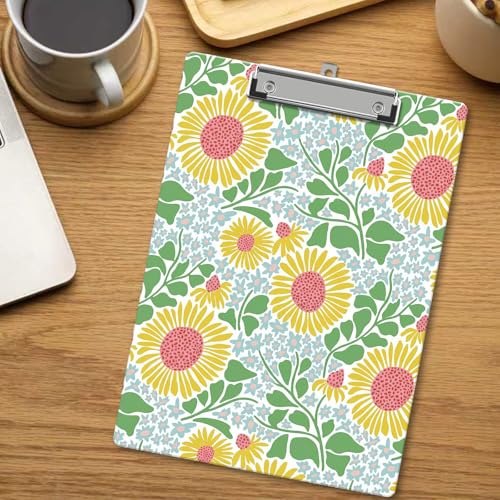 Sunflower Clipboard, Cute Wooden Decorative Clipboards with Low Profile Clip for Classroom Office, Floral ClipBoards for Teachers Nurses Students - D04 - color: Yellow Sunflower