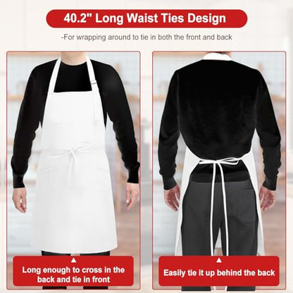 SHEOMERN 3 Pcs Dual Waterproof Oilproof Kitchen Chef Aprons with 4 Pockets for Men Women, Adjustable Soft Anti-Tear Cooking Bib Apron for Baking Grilling BBQ Painting Cleaning (White) - color: White