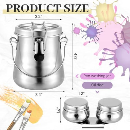2 Pcs Paint Brush Cleaner Set Stainless Steel Double Dipper Palette Cup Paint Brush Portable Washer Holder for Oil Cleaner Kits(Drum Shape,Medium) - size: Medium