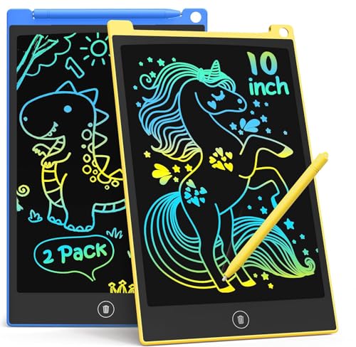 TECJOE 10 Inch 2 Pack LCD Writing Tablet, Colorful Doodle Board Drawing Tablet for Kids, No Mess Toddler Travel Learning Toys, Christmas Birthday Gifts for 3 4 5 6 7 8 Year Old Boys Girls Preschooler - color: Bule Yellow