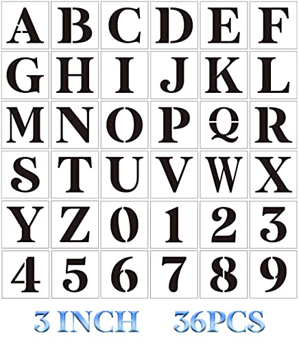 3 inch Letter Stencils for Painting On Wood,36pcs Stencils Letter Alphabet Number Stencil Templates for Wood Wall Door Porch - size: 3inch