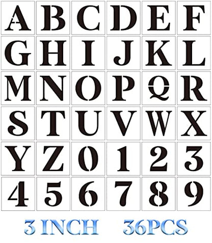 3 inch Letter Stencils for Painting On Wood,36pcs Stencils Letter Alphabet Number Stencil Templates for Wood Wall Door Porch - size: 3inch