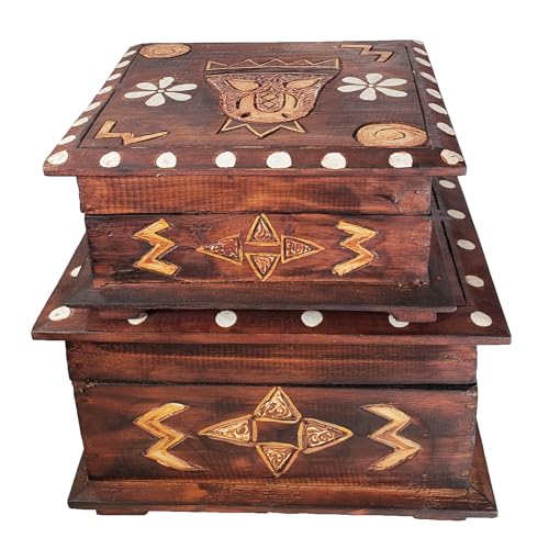 Hand-Carved Wooden Keepsake Box Collection – Decorative Rustic Storage Box, Jewelry Box, Trinket Organizer, Handmade Artisan Wood Home Décor (Box Med & Sm (Set of 2)) - size: Box Med & Sm (Set of 2)