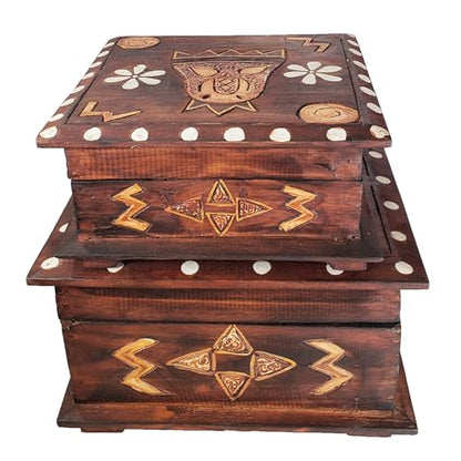 Hand-Carved Wooden Keepsake Box Collection – Decorative Rustic Storage Box, Jewelry Box, Trinket Organizer, Handmade Artisan Wood Home Décor (Box Med & Sm (Set of 2)) - size: Box Med & Sm (Set of 2)