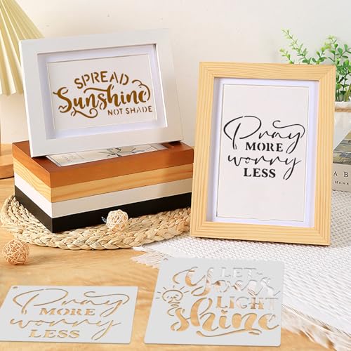 20 PCS Artistic Word Stencils, 4 Inch Inspirational Word Reusable Plastic Paint Templates, Quote Phrase Sayings Stencils Set for Painting on Wood Wall Canvas Fabric Paper Home Sign Furniture Canvas - color: I