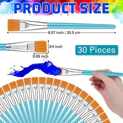 Zonon 30 Pieces Paint Brushes Bulk Small Flat Top Acrylic Oil Paint Brush for Artists Mini Touch up Crafts Detail Painting(3/4 Inch,Blue) - color: Blue, size: 3/4 Inch