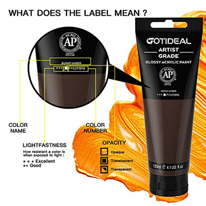 GOTIDEAL Acrylic Paint Burnt Umber Tubes(120ml, 4.1 oz) Brown Paint Non Toxic Non Fading,Rich Pigments for Painters, Adults & Kids, Ideal for Canvas Wood Clay Ceramic Craft Supplies (Burnt Umber) - color: Burnt Umber, style: Regular