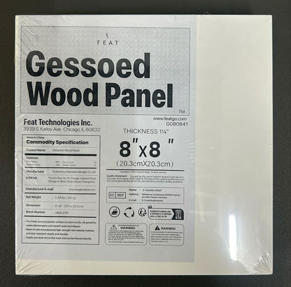 FEAT Gesso Wood Panel 8" x 8", 1-1/4" Cradled Profile for Oil and Acrylic Paintings