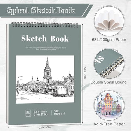 4 Pack Sketch Book, 8.5 x 11 Inch Sketchbook, 68lb/100gsm Top Spiral Bound Sketch Pad, Acid Free Art Supplies Drawing Painting Sketching Paper for Beginners, Artists (Light Cyan) - color: Light Cyan, size: 8.5 × 11Inch（4 Pack）