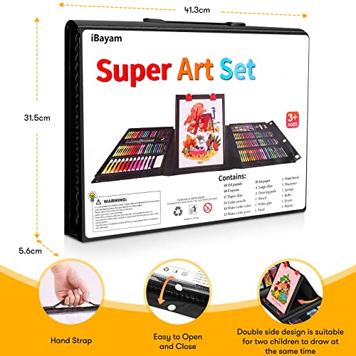 iBayam Art Kit, 251-Pack Art Supplies Drawing Kits, Arts and Crafts Gifts Box for Adult, Art Set Case with Trifold Easel, Scratch Paper, Sketch Pad, Coloring Book, Crayons, Pencils - color: Black