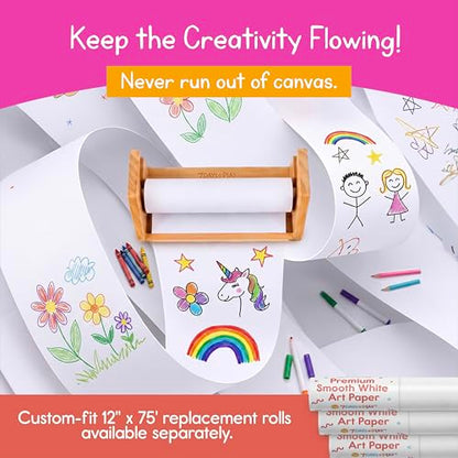 Wooden Kids Paper Roll Dispenser with 12" x 75 ft Art Paper Roll – Tabletop Easel for Drawing, Painting & Crafts – Smooth Easy-Pull Holder for Creative Play – 7 Days of Play - color: Paper Roll Dispenser