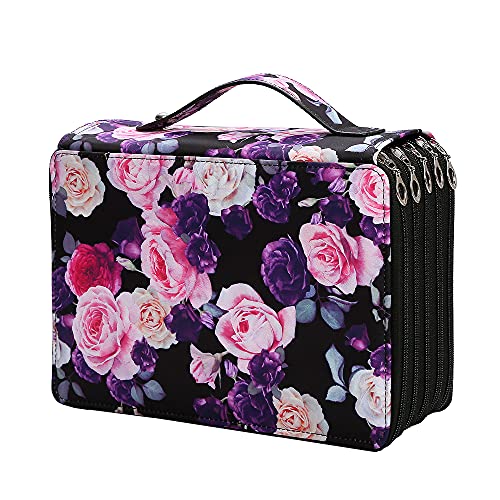 Rose Pencil Organizer - 252 Slot Case with Zipper for Watercolor Pens, Markers & More - color: Purple Rose, size: 250