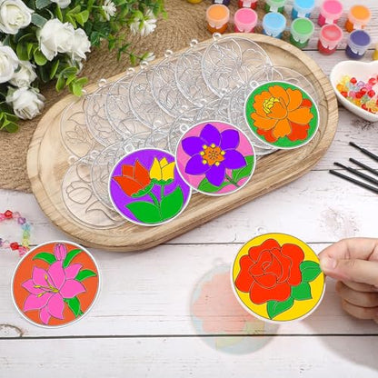 WinnerWhy 30 Sets Spring Flower Suncatchers Window Art Kits, Mother's Day Floral DIY Sun Catchers Crafts Paint Your Own Window Ornaments for Adult Home Birthday Activity Party Decor - style: Floral Style