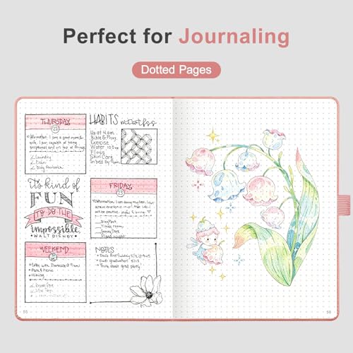 AHGXG Dotted Journal Notebook, 160 Numbered Pages, A5 Medium Size (5.7'' x 8.3''), 120 GSM Thick Paper, Leather Hardcover, for Journaling, Planning, Tracking (Pink) - color: Pink, style: Dotted