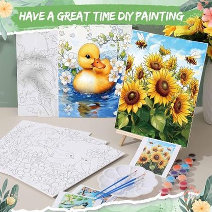 Tenceur 16 Sets Pre Drawn Canvas to Paint for Sip and Paint Party, 8 x 10 Inch Preprinted Framed Pre Sketched Coloring Canvas with Easels and Brushes for Adults Party Supplies(Garden) - style: Garden