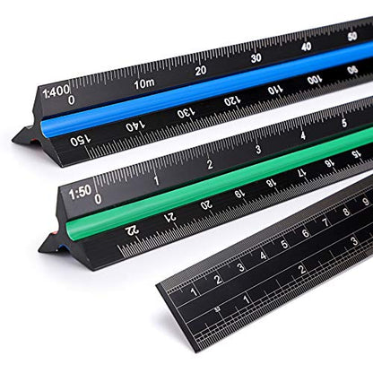OwnMy 3 Pack 30CM Solid Aluminum Triangular Architect Scale Ruler Set, 3-Colors-Groove Architectural and Engineer Scale Metal Ruler Set, Clear Scale Metal Drafting Rulers for Civil Engineer Blueprint - style: Metric Scale