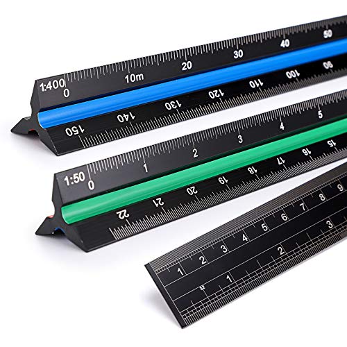 OwnMy 3 Pack 30CM Solid Aluminum Triangular Architect Scale Ruler Set, 3-Colors-Groove Architectural and Engineer Scale Metal Ruler Set, Clear Scale Metal Drafting Rulers for Civil Engineer Blueprint - style: Metric Scale