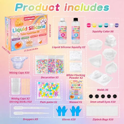 Taba Squishy Kit 18OZ Rubber Kit with Guided, No Odor and Faster Fully Cures, FuFu Squishy Kit with Mold Flocking Powder Stress Relief Entertainment