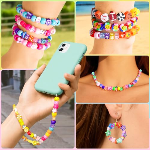 Gionlion 1200 Pcs Polymer Clay Beads Bracelet Making Kit, 25 Style Animal Fruit Flower Butterfly Bunny Pony Letter Beads Charms for Jewelry Making, DIY Art and Crafts Toys Gifts - style: Classic