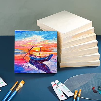 8 Pack Wood Panels 6 x 6 Inch Unfinished Wood Canvas Wooden Panel Boards for Painting, Pouring, Arts Use with Oils, Acrylics