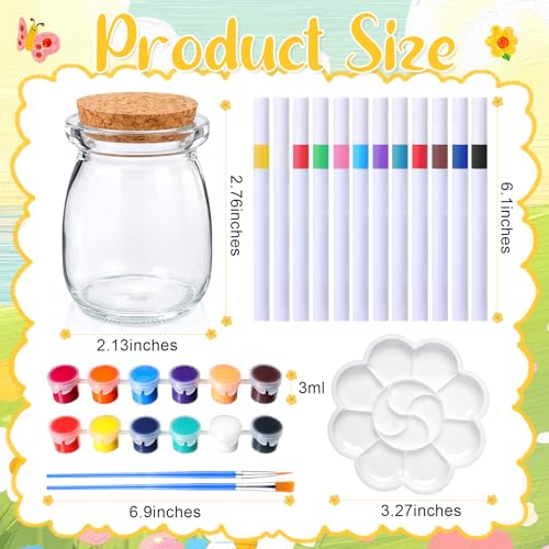 6 Set Paint Your Own Glass Jar Kit Included Clear Glass Pudding Jars with Markers Art DIY Set for Teen Adults Decor Craft Project Birthday Party Activities
