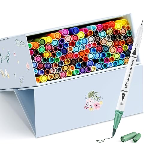 Ohuhu Markers for Adult Coloring Books No Bleeding 120 Colors Coloring Markers Water-based Dual Tips Fineliner & Brush Drawing Pens Art Pens for Kids Adults Sketch Journal - Maui - White - color: White Pen, size: 1 Count (Pack of 120)
