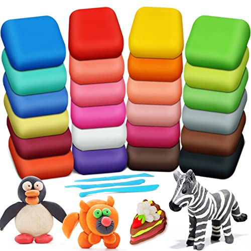 ESSENSON Magic Clay - Air Dry Clay 24 Colors, Modeling Clay for Kids with Tools, Toys Gifts for Age 3 4 5 6 7 8+ Years Old Boys Girls Kids | Includes Tools, Soft & Ultra Light, Ages 3-8+ Years, Boys & Girls - color: 24 Colors