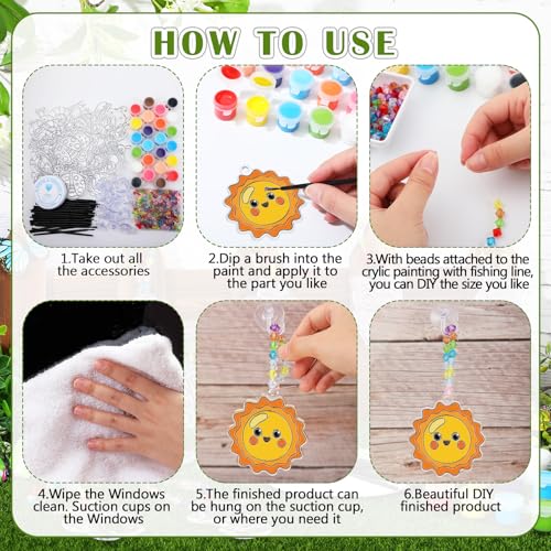 WinnerWhy 30 Sets Spring Suncatchers Window Art Kits, Vibrant DIY Sun Catchers Bulk Crafts Paint Your Own Window Ornaments for Adults Home Birthday Activity Project Decor - style: Vibrant Style