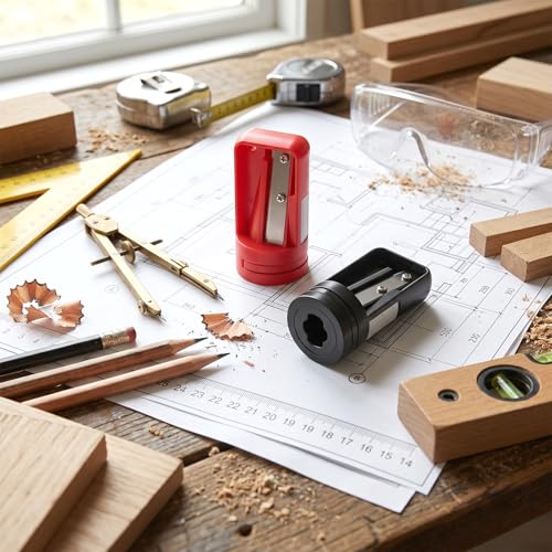 6Pcs Carpenter Pencil Sharpener, Manual Portable Woodworking Pencil Sharpeners Narrow Sharpening Tool for Woodworking Travel School Office Woodworkers Craft Enthusiasts(Red, Black)