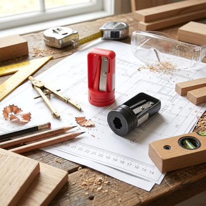 6Pcs Carpenter Pencil Sharpener, Manual Portable Woodworking Pencil Sharpeners Narrow Sharpening Tool for Woodworking Travel School Office Woodworkers Craft Enthusiasts(Red, Black)