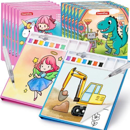 DreamCosy 12 Pack Paint with Water Coloring Books for Toddles, Water Painting Kit with Brush & Pages, Mess-Free Arts Crafts, Drawing Activities, Toy Gift for Boys Girls Preschool & Homeschool - size: 12 Pack (Mix)
